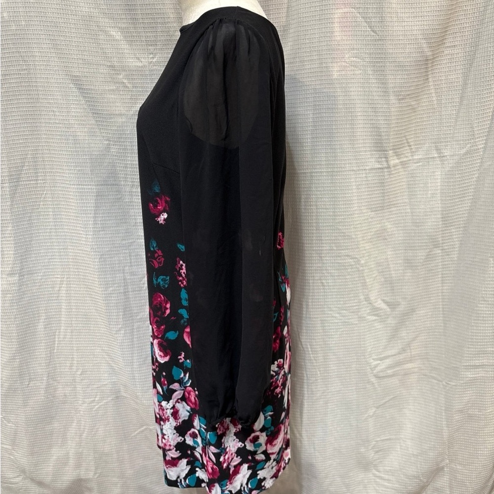 White House Black Market Black and Pink Sheath Dress with Bishop Sleeves - Picture 2 of 5